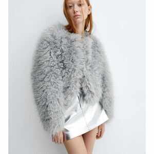 Mango Gray Faux Fur Jacket size M